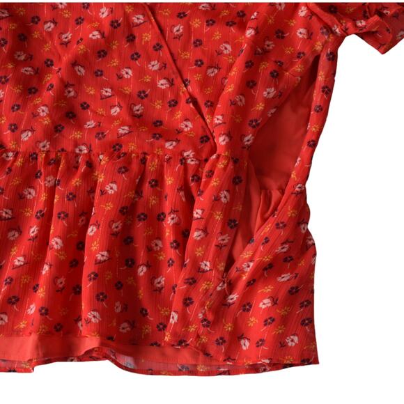 Madewell Red Floral Ruffle Peplum Top, Size 8 - Picture 5 of 7